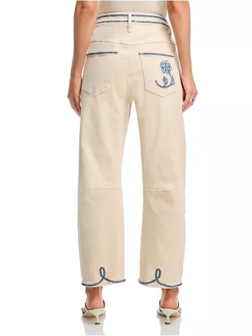 Driftwood Barbara X Ravishing barrel Floral Embroidered Jeans in Cream - Picture 2 of 2
